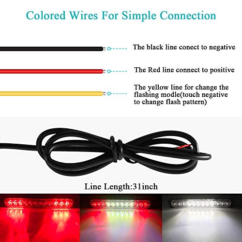 2pcs 12LED Red and White Led Light-Head Emergency Beacon Hazard Warning Light Flashing Strobe Light Bar Recovery Breakdown Surface Mount for Construction Vehicle Car Truck Trailer Caravan 12-24V - color: Red&White