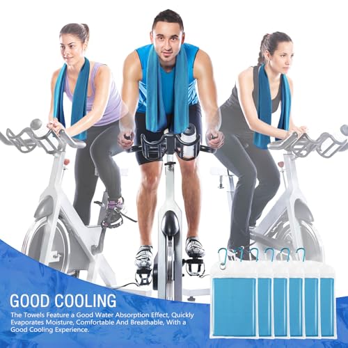 Hosuly 6 Pack Cooling Towel 40" X 12", Cool Neck Wrap,Light Blue | Cooling Rag for Neck and Face, Ice Breathable Chilly Towels, Portable Bag, Quick Cooling for Hot Weather - color: Light Blue