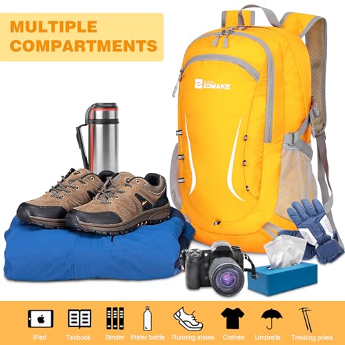 ZOMAKE Lightweight Packable Backpack 35L, Foldable Backpacks Water Resistant Collapsible Light Daypack for Hiking(Yellow) | Light Hiking Backpacks Water Resistant Collapsible Day Pack for Travel, Everyday Carry, Multi-Pocket Layout, Heavy Duty Nylon - col