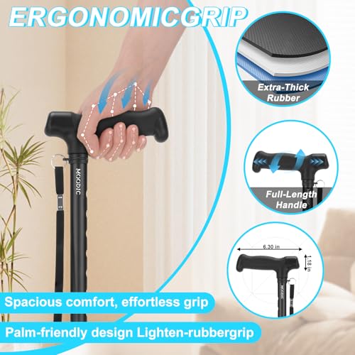 Walking Cane for Men and Women, Extended Handle; Solid Base; Foldable; Adjustable Heights; Lightweight; Heavy-Duty Canes for Seniors (Black) - color: Basic Black Cane(30.31-37.40in)