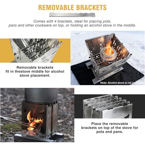 Survival Stove for Camping Cooking, Portable Wood Burning Stove, Stable Stainless Steel Foldable Camp Stove, Emergency Outdoor Cooking Stove No Gas Required, Compact Bushcraft Stove