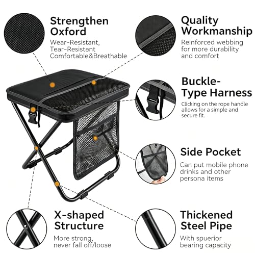 Foldable Camping Stool, Heavy Duty Thickened Collapsible Portable Pocket Chair, Compact Pocket Size Travel Seat for Hiking, Fishing, Picnic and Outdoor Activities (L12*W11*H12in) - size: Large: L12*W11*H12in