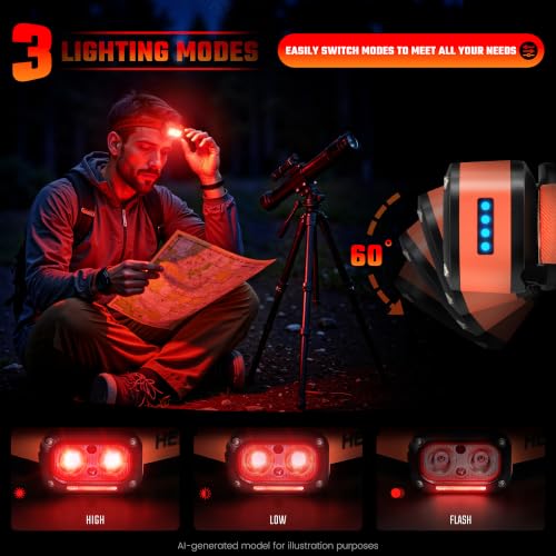 DARKBEAM Red Light Headlamp LED Rechargeable Headlamps for Astronomy 2 Pack | Redlight Headlight Head Lamp, Waterproof Head Lamps, Up/Down Adjustable for Adults Night Fishing Hunting Stargazing Camping - color: Dual Redlight-2 Pack