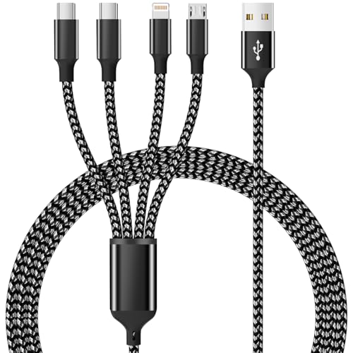 MPATIBY 4 in 1 Multi Charging Cable, 1 Pack 5FT Dual Type C Charging Cords | USB Cable with Type C/ Type C/IP & Micro Port ,Nylon Braided Phone Charger for Multiple Devices, Travel & Car Use - color: Blackgray, size: 1Pack5FT