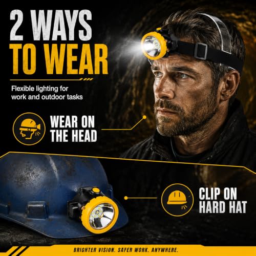 Rechargeable LED Mining Headlamp for Hard Hat Helmet, Explosion-Proof Waterproof Miner Headlight with Clip, Coal Mining Flashlight for Hunting, Fishing, Camping, Construction, Caving, Repair - color: BK2000-Black