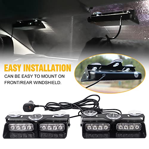 XRIDONSEN White 2 in 1 Dash Emergency Strobe Lights Front/Rear Windshield Lights Warning Safety Flashing w/Suction Cups for Volunteer Vehicles, Trucks（White - color: White