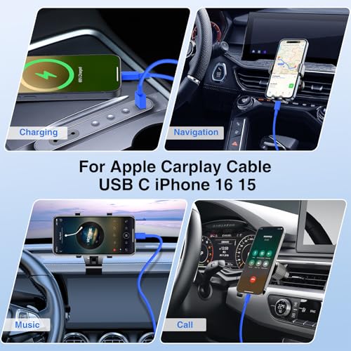 4 Pack 3/3/6/6FT 60W USB C to USB C Cable & USBA to USBC Fast Charging Cord | Car Carplay USB C Charge Cable for iPhone 17 16 15 Pro Max, Type C Cable for Samsung S26/S25, MacBook Pro/Air, iPad - Blue - color: Blue, size: 3ft+3ft+6ft+6ft