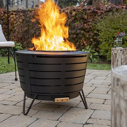 TIKI Patio Smokeless Fire Pit, 25 in Wood Burning Fire Pit with Cover | Black, 25-Inch, Stainless Steel, Wood-Burning, For Backyards and Patios, Includes Cover, Removable Ash Pan, Stand Included - style: Patio (25")