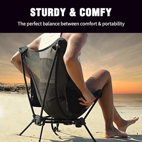 MOON LENCE Portable Camping Chair Backpacking Chair - The 4th Generation Ultralight Folding Chair - Compact, Lightweight Foldable Chairs for Hiking Mountaineering, Beach (Black-1Pack (Glod-Logo)) - color: Black-gold