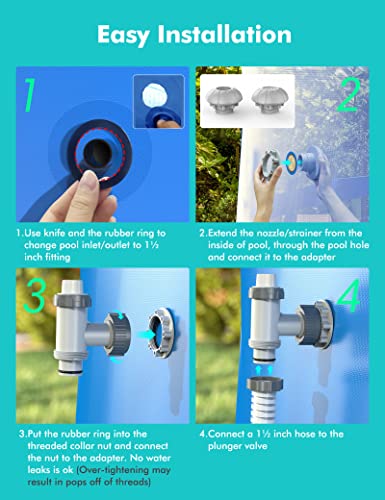 Above Ground Pool Parts, Plunger Valves for Pools Replacement Parts, Pool Pump Part with On Off Plunger Valves, 1.5" Outlet Strainer & Inlet Nozzle, Pool Hose Adapter for Sand Pump