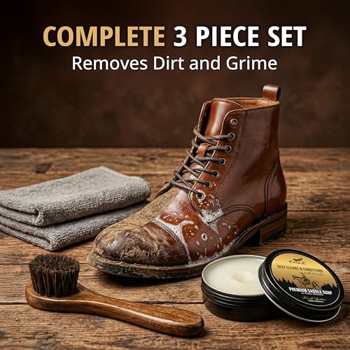 Eagle Saddle Soap for Leather – 3-Piece Saddle Soap Kit for Leather Cleaning, Boots, Tack, and Saddles – Includes Applicator and Cloth – Leather Soap and Conditioner for Leather Boots and Tack Care
