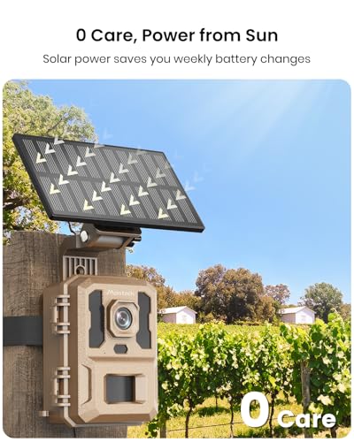 Misstech 4K UHD Solar Trail Camera, 0.1s Motion-Activated Wildlife Record | 64MP/4K Clear Night Vision for Outdoor & Game, No Monthly Fee, App Control, Local Storage, IP66 Weatherproof Deer Camera