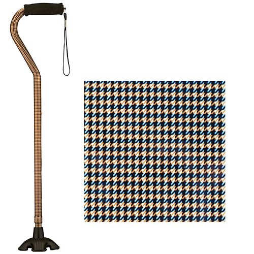 Nova Joy Designer Offset Quad Cane for Seniors - Unisex Adjustable Lightweight Walking Aid with Foam Handle, Wrist Strap and Anti-Rattle Lock - Essential Mobility Support - Houndstooth - color: Houndstooth