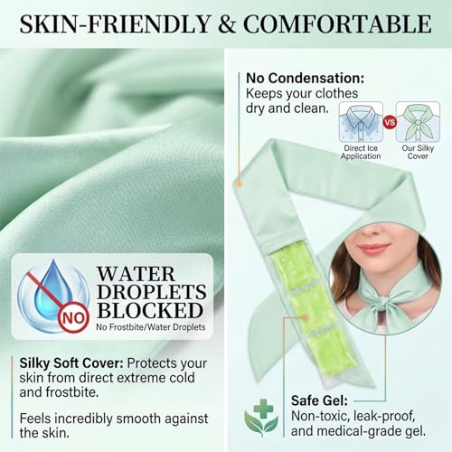 Cooling Towel with Soft Gel Ice Pack Inserts |Gel Ice Packs Reusable - Multi Purpose Compression Wrap - Neck, Legs, Arms, Shoulders - Ideal for Post Surgery, Migraines, Hiking and Injuries (Green) - color: Green
