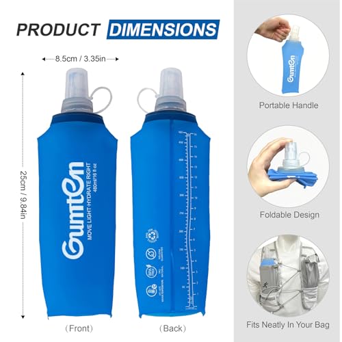 Soft Flask 480ml TPU BPA-Free Soft Water Bottle Leak-Proof Collapsible for Hydration Pack Running Vest Marathon Hiking Cycling (Dark Blue) - color: 480ml Dark Blue