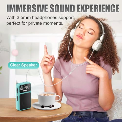 PRUNUS J-555 Pocket Radio AM FM USB-C Charging& Battery Operated, Back Clip - color: Blue