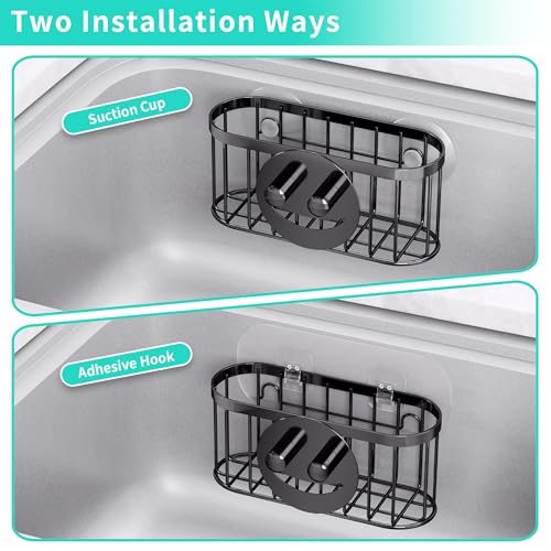 HapiRm Sink Caddy Sponge Holder - 2 Installation Ways Kitchen Sink Organizer with Smiley Face Sponge Holder, Stainless Steel Kitchen Caddy - Black - color: Black, size: with Smiley Sponge Holder