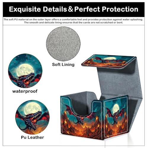 Premium Commander Deck Box,Magnetic Trading Card Storage Case for MTG TCG - Fits 100+ Single-Sleeved Cards,Dragon Flies Fire Mountain - color: Dragon Flies Fire Mountain