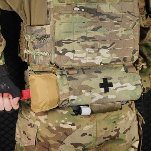 Tactical First Aid Drop Dump Pouch, Micro Medical Trauma Roll Up Drop Pouch EMT IFAK Sub Abdominal Carrying Bag with Hook-N-Loop (MC) - color: MC