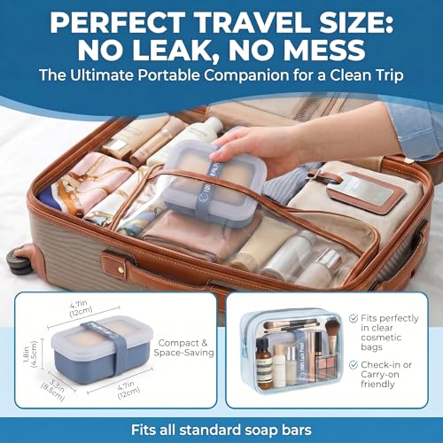 Compact Leakproof Travel Soap Case with Lid & Silicone Strap - Portable Draining Soap Bar Holder for Gym, Bathroom, Camping - Lightweight Silicone Soap Dish Container (Blue) - color: Blue