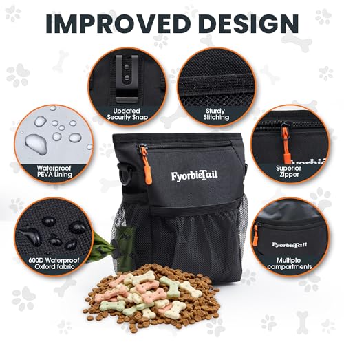Dog Treat Pouch, 4 Cup Training Bag, Magnetic Closure, 3 Way Wear, Black - color: Black
