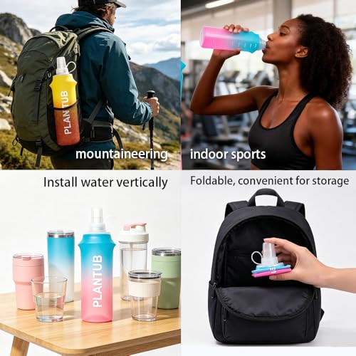 Soft Foldable Water Bottle, Gradient Blue and Pink | TPU, Collapsible Flask, Outdoor Sports, Without stand up ability - color: yellow blue