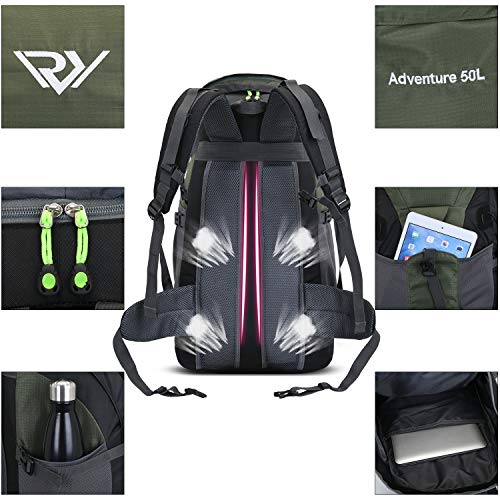 50L Hiking Backpack, Waterproof Lightweight Daypack for Outdoor Camping Travel - color: Army Green