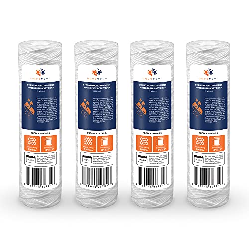Aquaboon Whole House 5 Micron 10 x 2.5 String Wound Sediment Water Filter Cartridge Replacement Compatible with Well Water Filter WHKF-WHSW, 4-Pack - size: 4 Count (Pack of 1)