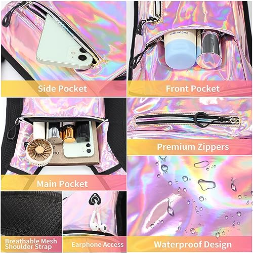 Hydration Backpack, Water Backpack with 2L Hydration Bladder, Rave Backpack Hydration Pack, Festival Essential for Raves, Hiking, Cycling, Climbing, Running, Outdoor, Camping and More - color: Holographic - Pink