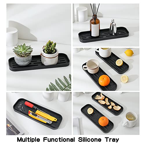 MicoYang Silicone Kitchen Sink Organizer Tray for Multiple Usage,Eco-Friendly Sponges Holder for Kitchen Bathroom Counter or Sink,Dish Soap Dispenser,Scrubber,Bottle,Cup (Black, 12"×4") - color: Black, size: 12" x 4" x 0.7"