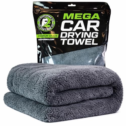 ExoForma Mega Car Drying Towel - Holds Up to 9 lbs, No Streaks, Scratches, or Water Spots | 1200 GSM Microfiber Double Twist Pile & Edgeless Design, 1 Quick & Effortless Dry - 24” x 36” - size: Pack of 1