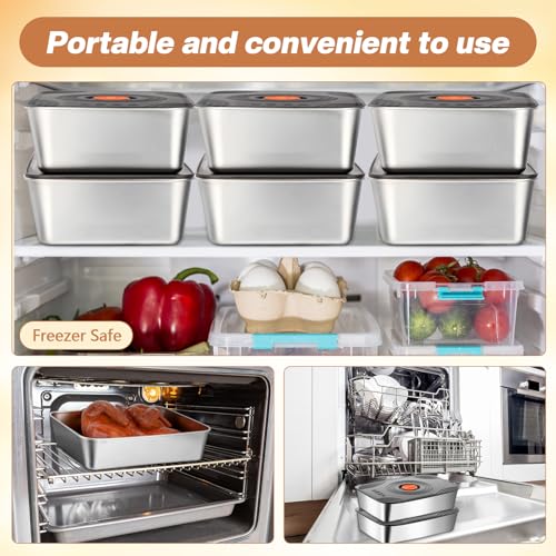 Layhit 16 Sets 60oz Stainless Steel Food Storage Containers with Lids Large Reusable Stackable Metal Container Outdoor Rectangle Fruit Lunch Box for Picnic Travel Dishwasher and Freezer Safe - size: 60oz