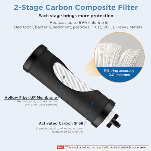 2-Stage Filtration Carbon Purification Element Black Composite Carbon Filters Replacement For Gravity Water Filtration System 2 Pack - style: Composite Carbon Filter
