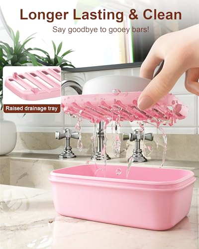 Quatish Leakproof Large Soap Dish with Lid & Draining Layer, Shatterproof Travel Bar Soap Holder Case Container, Portable Travel Size Toiletries Essentials for Camping, Gym, Bathroom, Pink - color: Pink, size: Large