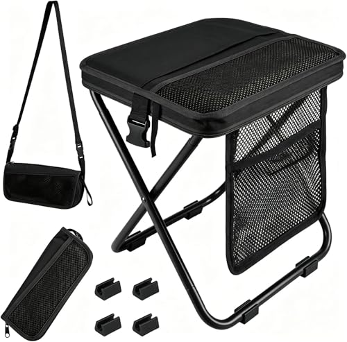 Foldable Camping Stool, Heavy Duty Thickened Collapsible Portable Pocket Chair, Compact Pocket Size Travel Seat for Hiking, Fishing, Picnic and Outdoor Activities (L12*W11*H12in) - size: Large: L12*W11*H12in