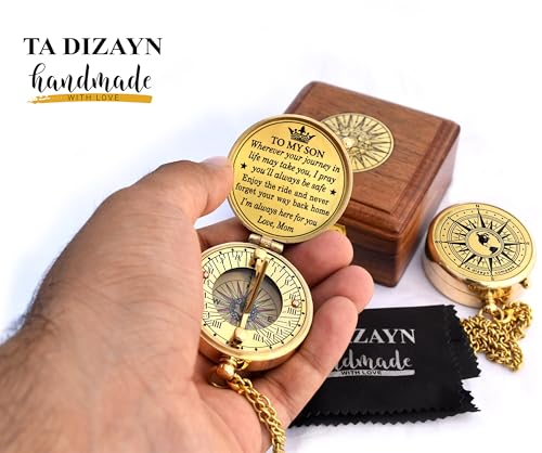 to My Son Compass with Wooden Box-Mom to Son Compass–Father to Son Gifts- to My Grandson -Graduation Day Gifts for Son-Birthday, Baptism, Graduation, Confirmation, Communion Compass for Women Men - style: # 2 TO MY SON COMPASS