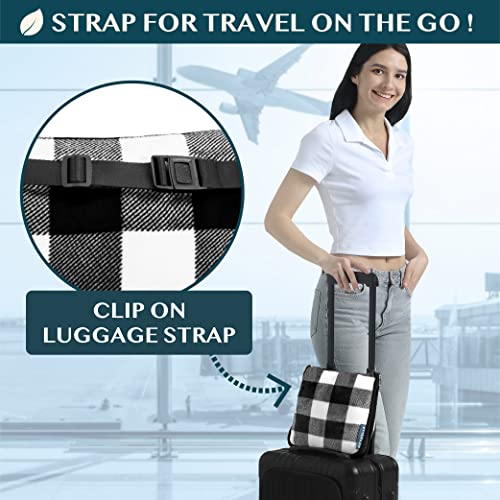 PAVILIA Travel Blanket Pillow, Soft Airplane Blanket 2-in-1 Combo Set, Plane Blanket Compact Packable, Flight Essentials Car Pillow, Travelers Gifts Accessories, Backpack Strap, 60x43 Checker White - color: Checker White