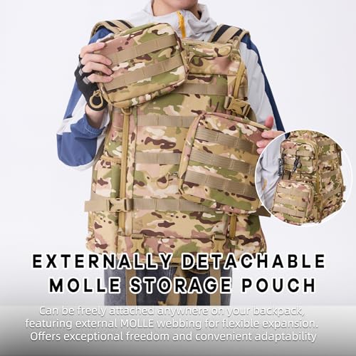 Timeet Tactical Backpack for Men, 20 Inch Camouflage 45L Large Capacity, U-Shaped Wide Opening Molle Military Hiking 3 Day Assault Pack, Water Resistant - color: Camouflage