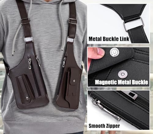 Double Shoulder Armpit Bag for Men | Anti-Theft PU Underarm Holster Bag, Portable Phone Holster for Travel Daily Commute - color: Olive Drab