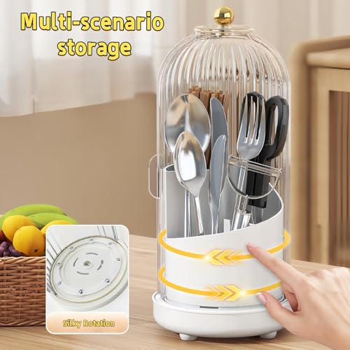 Toothbrush Organizer with Cover,3 Slots for Bathroom Toothbrush Holders with Lid,Dustproof Design,Rotating Holder,Ideal Makeup Brushes Holder for Bathroom Countertop Organization and Storage