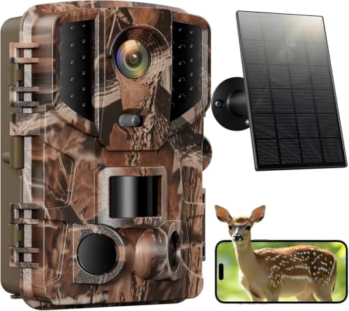 Solareye Trail Camera WiFi - Solar Powered 4K 64MP Game Cameras with Night Vision Motion Activated Waterproof with 32GB SD Card, IP66 120° Detection Angle 0.2s Trigger 940nm No Glow (Emerald Green) - color: Emerald Green