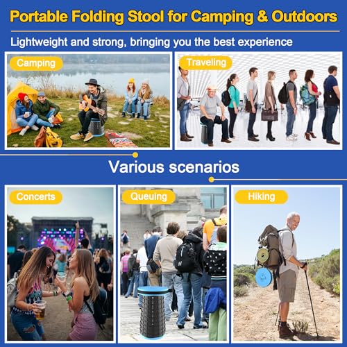 ALEVMOOM Upgraded 18.1" XL Collapsible Stool with Cushion, Portable Folding Stools for Adults Capacity 800lbs, Lightweight Telescoping Stool for Camping Travel Fishing Hiking - color: Blue