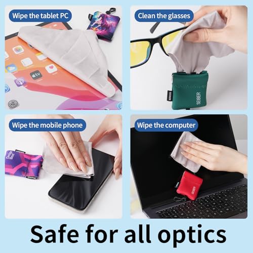 SEIBER Microfiber Eyeglass Cleaning Cloth with Glasses,Ultra-Soft,2P, Blue | For Lens Camera and Screen, With Pouch, Self-Closing Bottom,Scratch-Free,Streak-Free, Lint-Free,Reusable and Washable - color: Blue-(2pack)