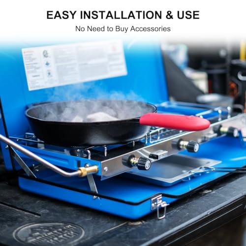 Camplux Camping Stove 20,400 BTU, 1 Grill & 2 Burners Propane Stove for Outdoor Cooking - color: Blue