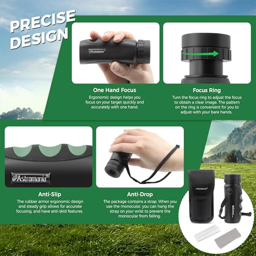 Astromania Monocular Telescope Waterproof Compact Monocular for Adults 8x25 | High Powered Monocular with Hand Strap, Multi-Coated Optics BAK7 Prism, Twist-Up Eyecup, Bird Watching Hunting Camping Hiking - size: 8x25