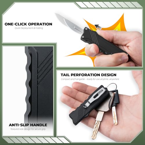 XXOK Utility knife Scalable EDC small pocket knife with clip Box Cutter equipped with 10 razors and sharp surgical carbon steel replacement blades # 24 black - color: Black