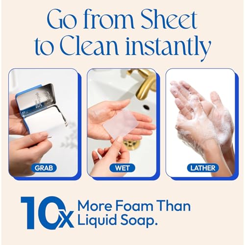 FOMIN - Paper Soap Sheets for Traveling - 300 Unscented Portable Hand Soap Sheets for Travel in Tin - Dissolvable Mini Portable Travel Soap Sheet for Hand Washing, Camping and Hiking - color: Unscented (Pack of 3)