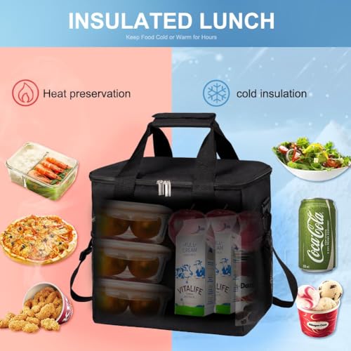 iknoe 24 Can Insulated Cooler Bag, Leakproof Lunch Tote Bag Black - color: Black, size: Large