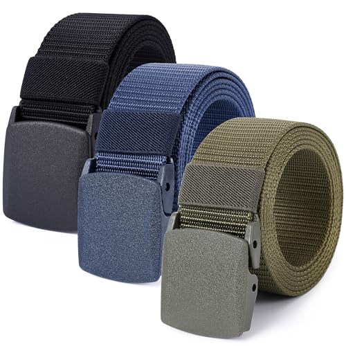 Mile High Life | Nylon Web Belt | Outdoor Military Belt | TSA Safe Buckle Plastic/Metal - color: Black-navy-olive