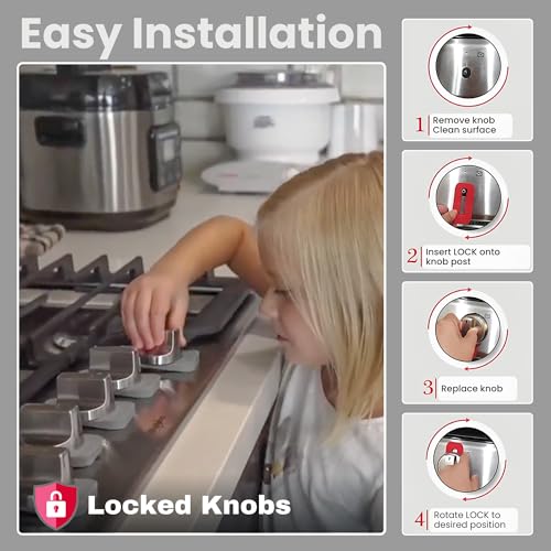 Mom's Choice Award Stove Knob Locks | 5-Pack Silicone Child Safety Lock Set | Safe, Sturdy & Heat-Resistant | Fits Small, Medium, Large Push Turn Knobs to Prevent Accidental Use - Gray - color: Gray
